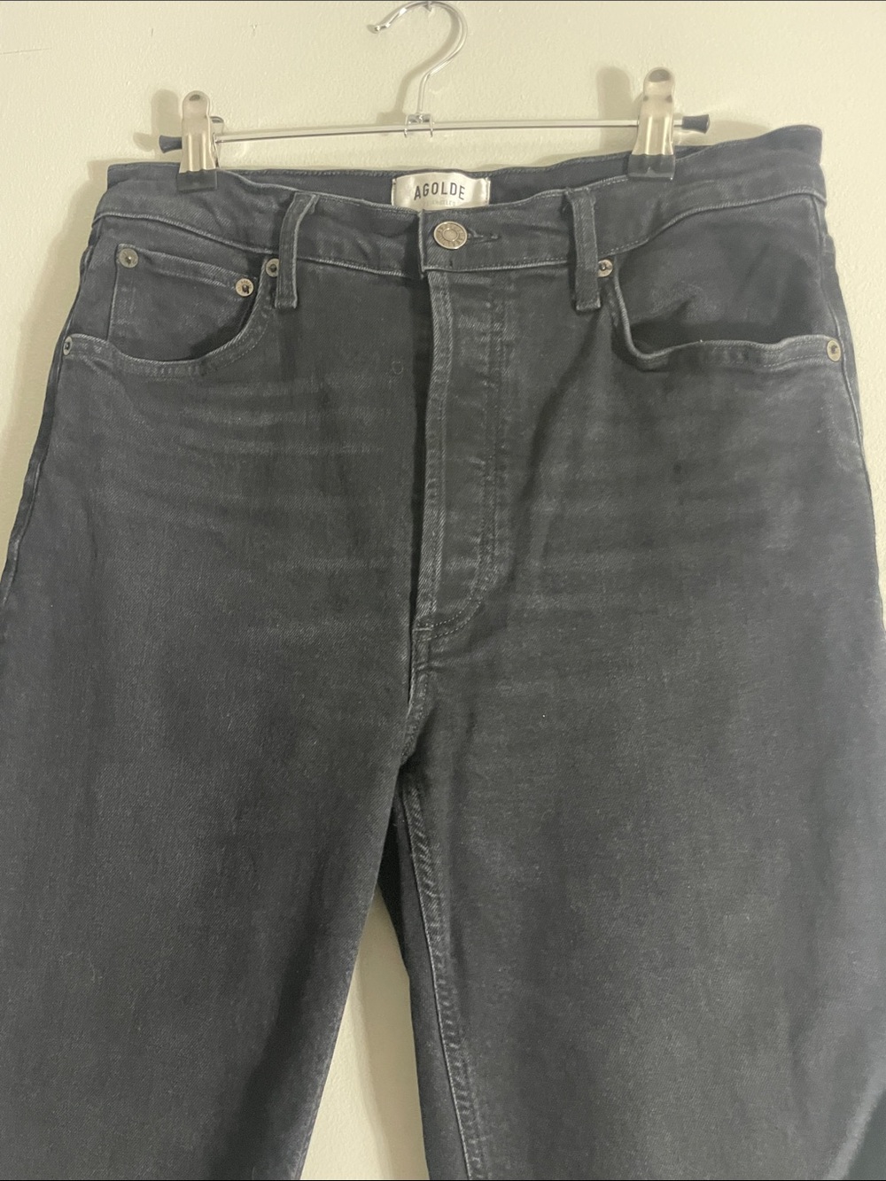 AGOLDE Women's Washed Black High Rise Straight Leg Button Fly Jeans - Picture 5 of 14